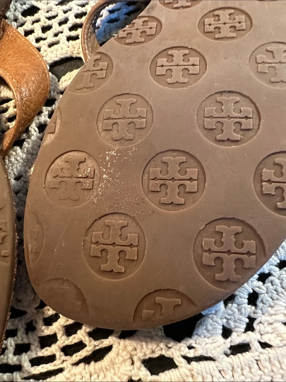 Tory Burch Brown Leather Logo Thong Sandals